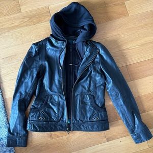 Andrew Marc hooded leather jacket